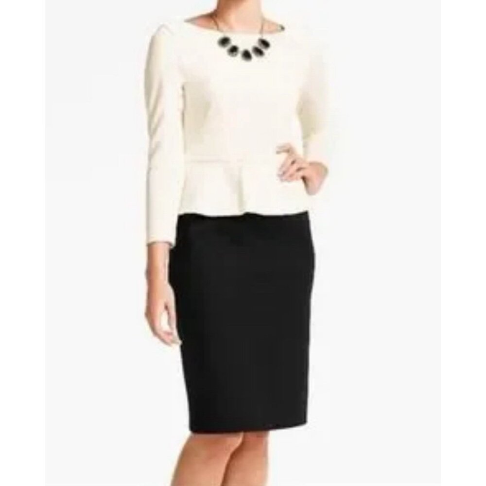 Talbots Dress 8P Black Cream Stretch 3/4 Long Sleeve Career Church NWT NEW